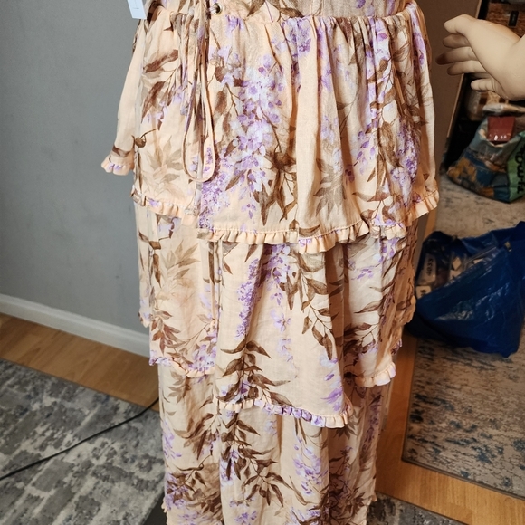 NWT House of Harlow Corset Tiered Linen/Rayon. Peach/Lavender Midi Dress. Medium - Picture 8 of 15